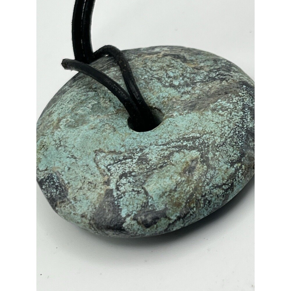 Large & Chunky Round TURQUOISE STONE Necklace with Black Cord 1990's